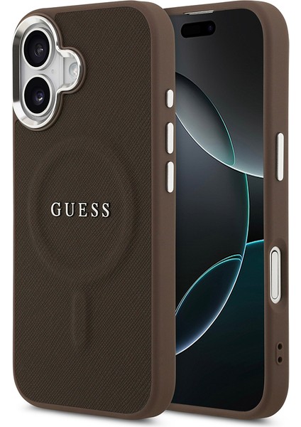 iPhone 17 Uyumlu Kılıf Guess Lisanslı M-Safe Özellikli Klasik Yazı Logolu Pu Deri Kapak Kahverengi
