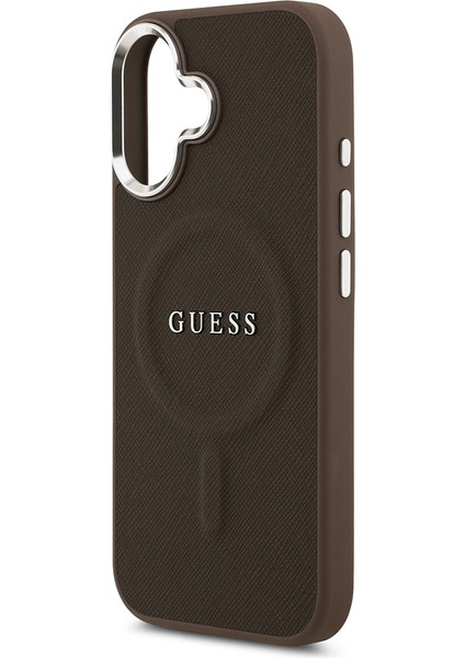 iPhone 17 Uyumlu Kılıf Guess Lisanslı M-Safe Özellikli Klasik Yazı Logolu Pu Deri Kapak Kahverengi
