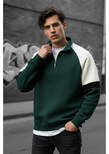 Wesst Üç Iplik Şardonlu Yarım Fermuarlı Yaka Erkek Sweatshirt