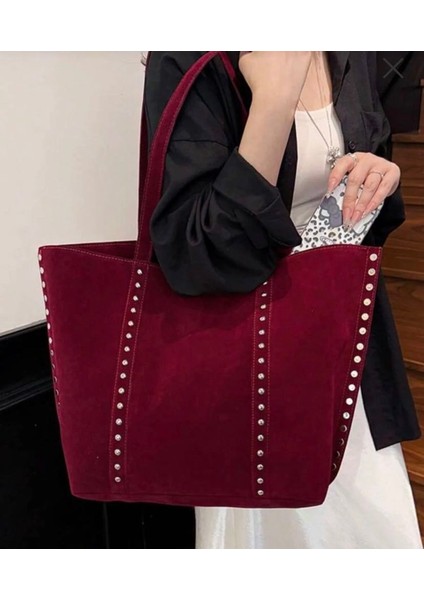 Süet Doku Zımbalı Kadın Çanta