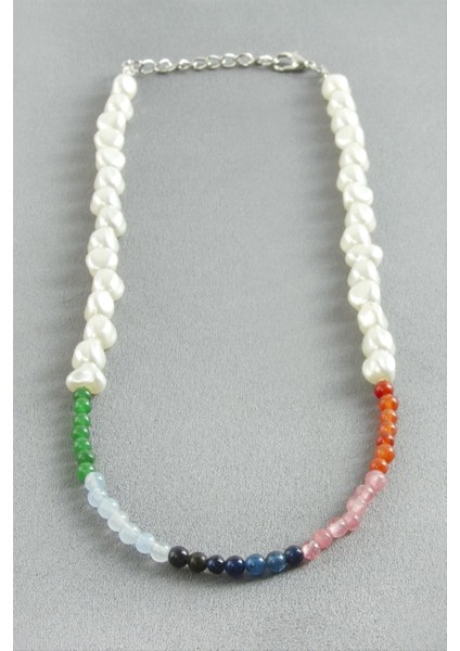 Renkli Doğaltaşlı Inci Kolye