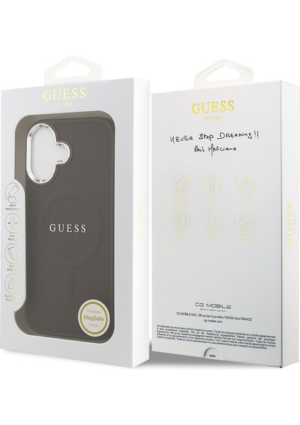 iPhone 17 Uyumlu Kılıf Guess Lisanslı M-Safe Özellikli Klasik Yazı Logolu Pu Deri Kapak Kahverengi