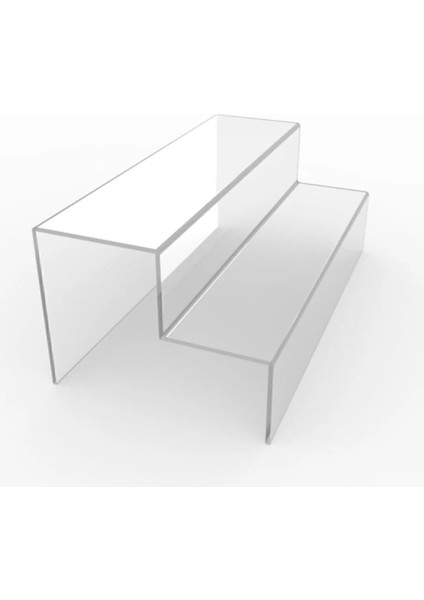 Destek Ayaklı Pleksi Merdiven Raf 3 mm 25 cm Genişlik Katlı Stand Basamak Genişlik 9 cm