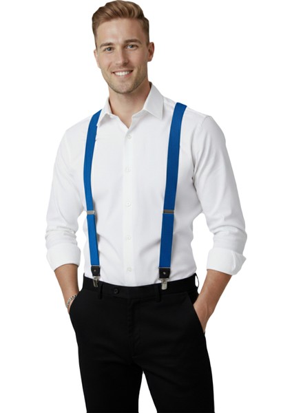 Unisex Mavi Derili Esneyebilen Lastik Ayarlanabilir Metal Klipsli Pantolon Askısı 2602025