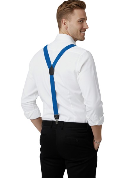 Unisex Mavi Derili Esneyebilen Lastik Ayarlanabilir Metal Klipsli Pantolon Askısı 2602025 fiyatları