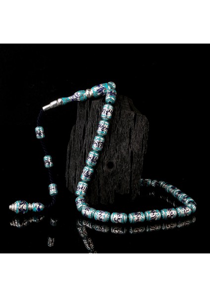 925 Ayar Gümüş Kapsül Kesim Turkuaz Mavi Mineli Tesbih fiyatları