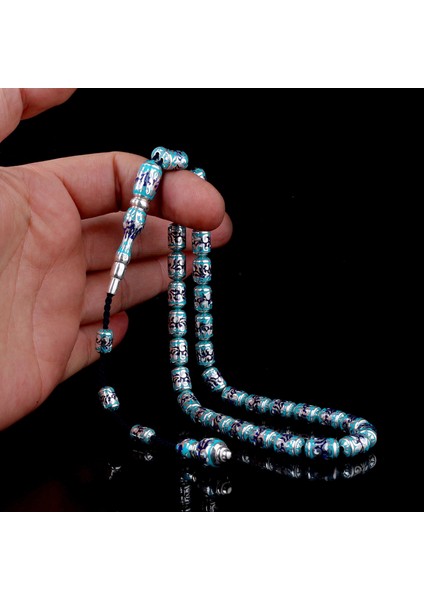 925 Ayar Gümüş Kapsül Kesim Turkuaz Mavi Mineli Tesbih modelleri