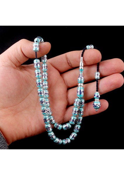 925 Ayar Gümüş Kapsül Kesim Turkuaz Mavi Mineli Tesbih fırsatları