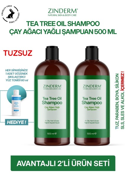Çay Ağacı Şampuanı - Arındırıcı ve Dengeleyici Tuzsuz Çay Ağacı Yağlı Şampuan (2 Adet x 500 ML)