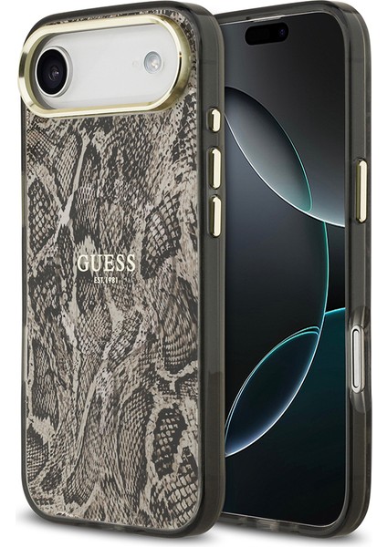 iPhone 17 Air Uyumlu Kılıf Guess Lisanslı M-Safeli Yazı Logolu Python Desenli Kapak Kahverengi