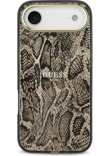 iPhone 17 Air Uyumlu Kılıf Guess Lisanslı M-Safeli Yazı Logolu Python Desenli Kapak Kahverengi modelleri