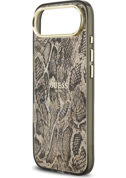 iPhone 17 Air Uyumlu Kılıf Guess Lisanslı M-Safeli Yazı Logolu Python Desenli Kapak Kahverengi