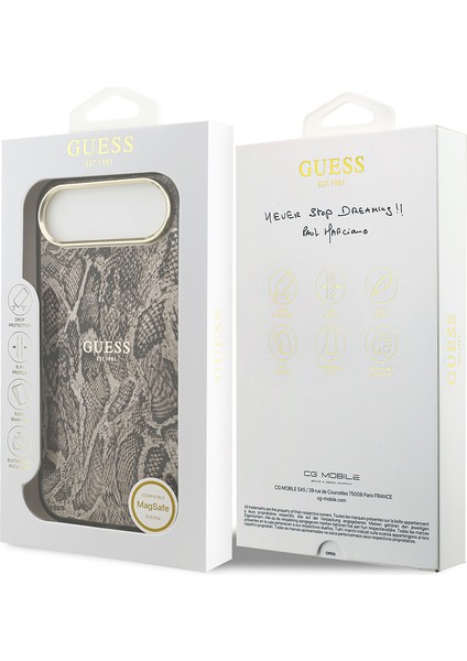 iPhone 17 Air Uyumlu Kılıf Guess Lisanslı M-Safeli Yazı Logolu Python Desenli Kapak Kahverengi