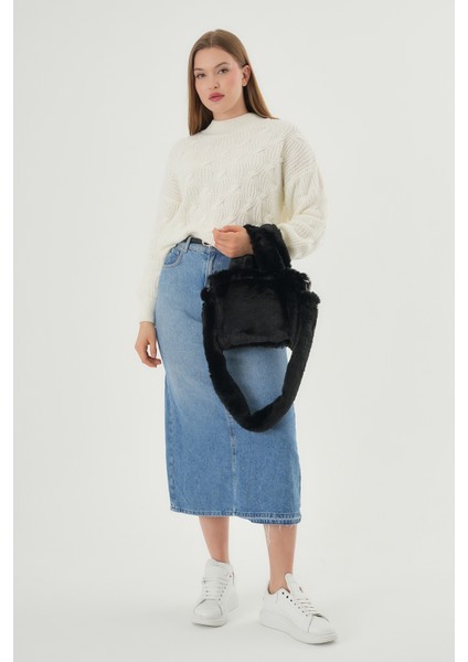 Soft Fluffy Bag / Black Uzun Saplı Peluş Çanta / Cross Body En : 24 Boy : 18