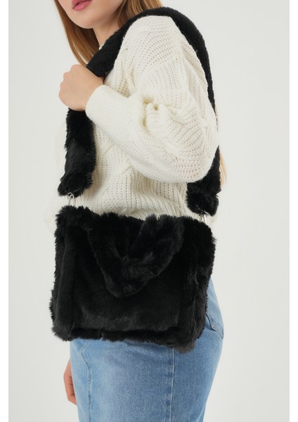 Soft Fluffy Bag / Black Uzun Saplı Peluş Çanta / Cross Body En : 24 Boy : 18