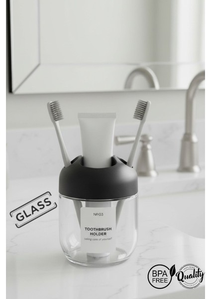Cam Diş Fırçalık Modern Banyo Diş Fırçalık Şık Cam Gövde 3 Bölmeli Şeffaf Cam Diş Fırçalık Organizer