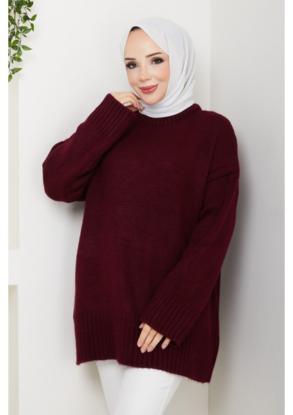 Kadın Bisiklet Yaka Oversize Triko Kazak -PMK485