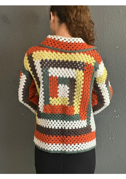 El Örgüsü Renkli Bloklu Kadın Hırka fiyatları