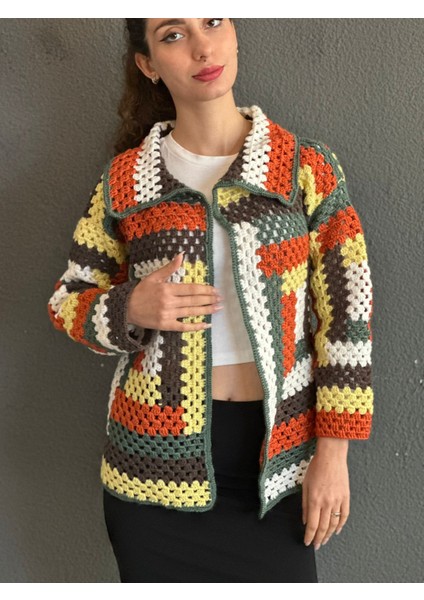 El Örgüsü Renkli Bloklu Kadın Hırka fırsatları