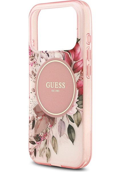 iPhone 17 Pro Max Uyumlu Kılıf Guess Lisanslı M-Safe Şarj Özellikli Flower Tonal Circle Kapak Pembe