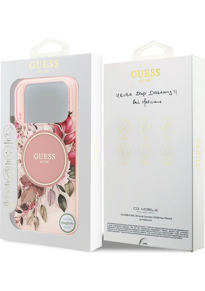 iPhone 17 Pro Max Uyumlu Kılıf Guess Lisanslı M-Safe Şarj Özellikli Flower Tonal Circle Kapak Pembe