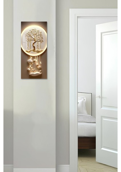 Altın Ağaç ve Geyik Figürlü Temperli Cam Dik Tablo 30X60 cm Ebadında Uv Baskı - DCT043 fırsatları