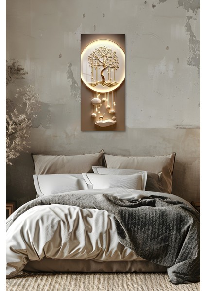 Altın Ağaç ve Geyik Figürlü Temperli Cam Dik Tablo 30X60 cm Ebadında Uv Baskı - DCT043 indirimleri