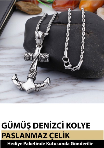 Modern Tasarımlı Unisex Moda Çapa Melek ve Pusula Kolye