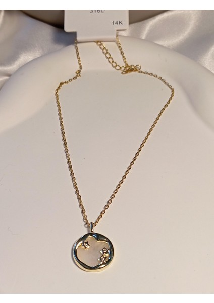 Sedefli 14 K Kaplama Yıldız Figürlü Çelik Kolye