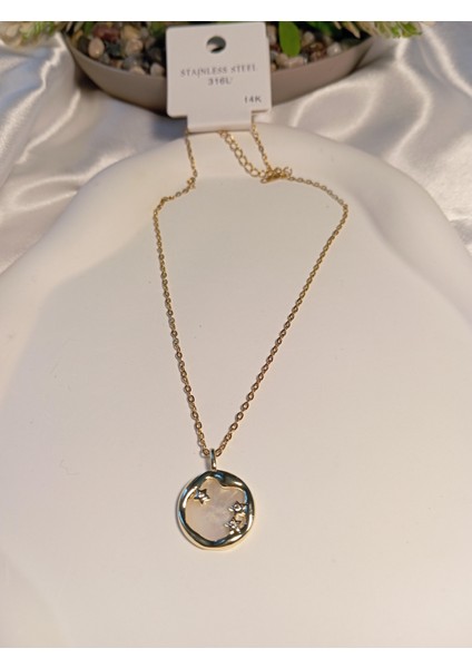 Sedefli 14 K Kaplama Yıldız Figürlü Çelik Kolye modelleri