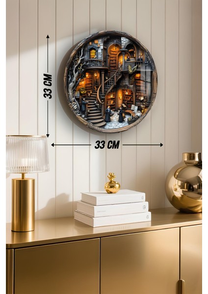 3D Görünümlü Temperli Cam Tablo – Büyülü Kütüphane Temalı Duvar Süsü Uv Baskı 33X33 cm CDS003 modelleri