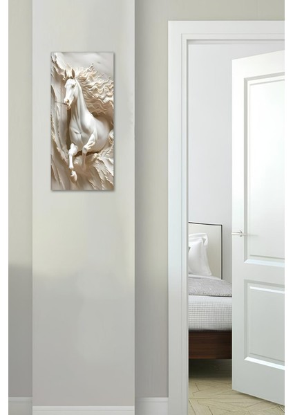 Beyaz At Temalı Temperli Cam Dik Tablo 30X60 cm Ebadında Uv Baskı - DCT052 modelleri