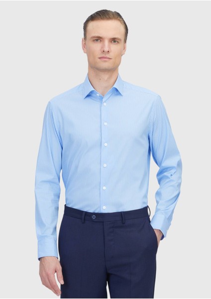 Açık Mavi Regular Fit Dokuma Klasik Pamuk Karışımlı Gömlek