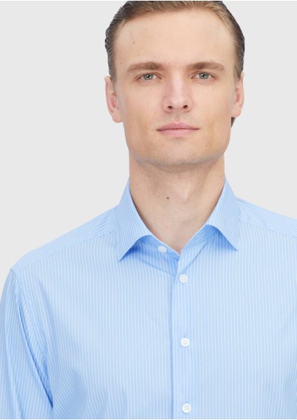 Açık Mavi Regular Fit Dokuma Klasik Pamuk Karışımlı Gömlek modelleri