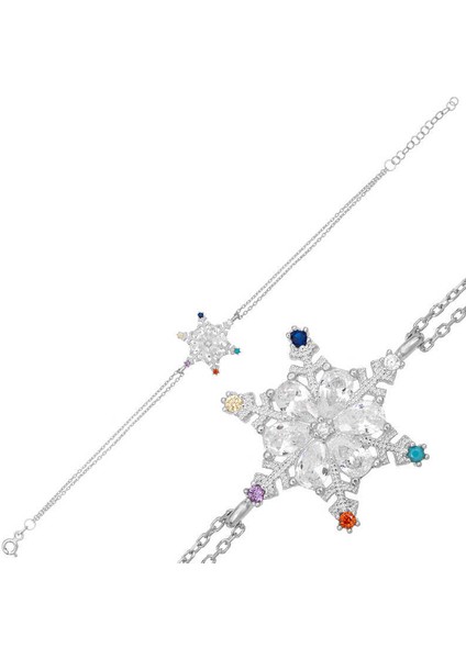 Gümüş Renkli Taşlı Kar Tanesi Kadın Bileklik