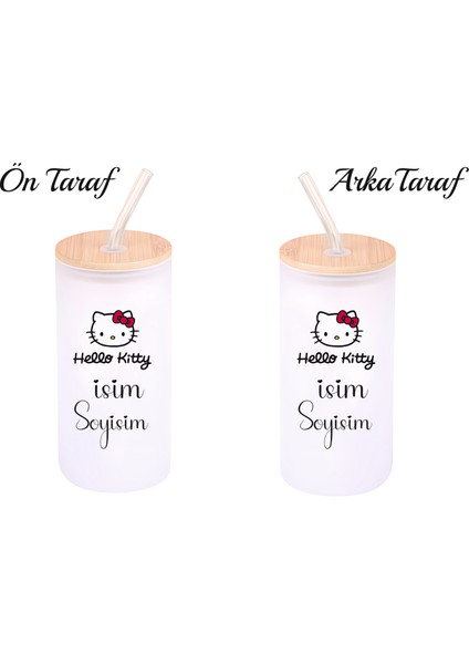 Kişiye Özel Hello Kitty Temalı Buzlu Pipetli Cam Suluk
