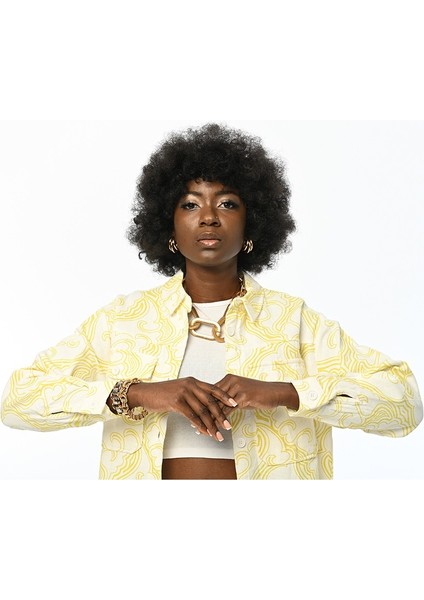 Desenli Çift Cep Kapaklı Sarı Gabardin Gömlek Ceket fırsatları