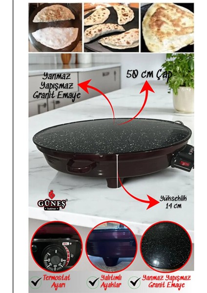 Termostatlı Elektrikli Katmer Gözleme Sacı Büyük Boy