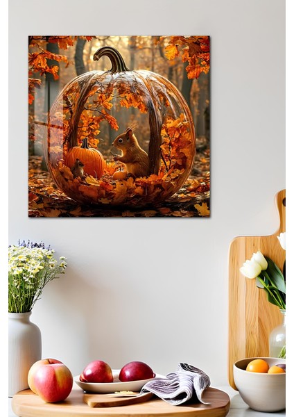 3D Görünümlü Temperli Cam Tablo – Sonbahar Balkabağı ve Orman Hayvanları Uv Baskı 33X33 CM-CTK070 fırsatları