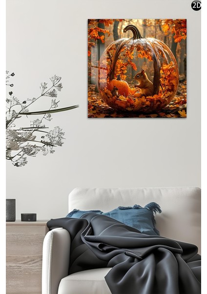 3D Görünümlü Temperli Cam Tablo – Sonbahar Balkabağı ve Orman Hayvanları Uv Baskı 33X33 CM-CTK070 indirimleri