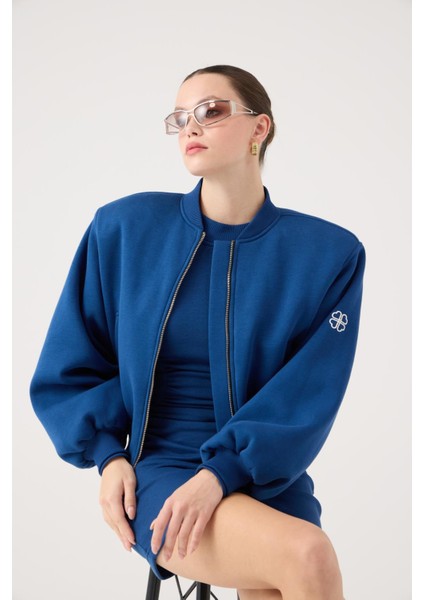 Crop Kesim Vatkalı Alexa Bomber Ceket Mavi fiyatları