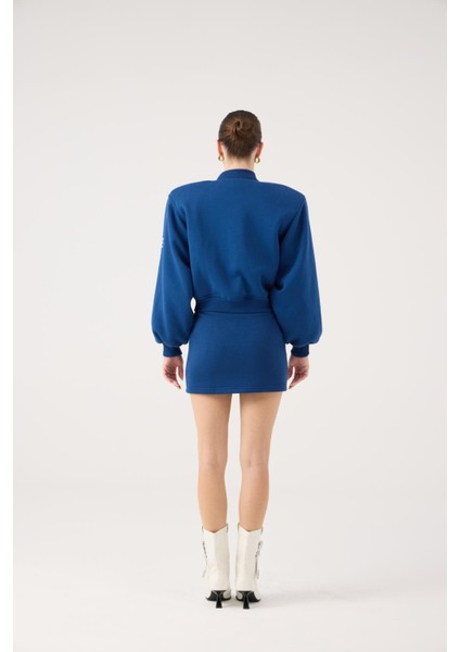 Crop Kesim Vatkalı Alexa Bomber Ceket Mavi indirimleri