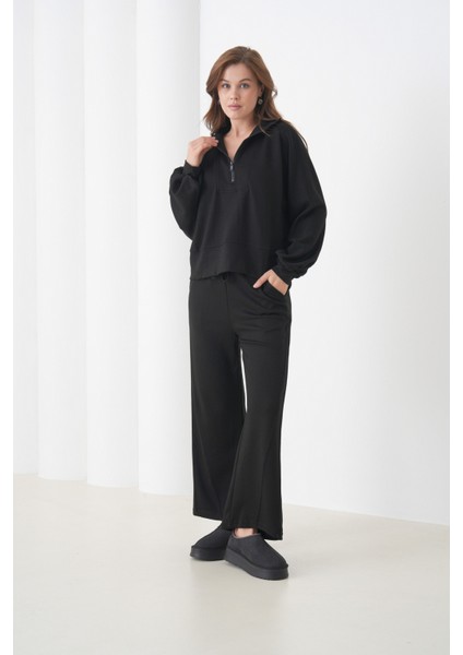 Kadın Oversize Fermuarlı Kapüşonlu Sweatshirt Geniş Paça Tesettüre Uygun Spor Şık Eşofman Takımı fiyatları