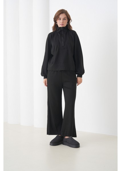 Kadın Oversize Fermuarlı Kapüşonlu Sweatshirt Geniş Paça Tesettüre Uygun Spor Şık Eşofman Takımı fırsatları