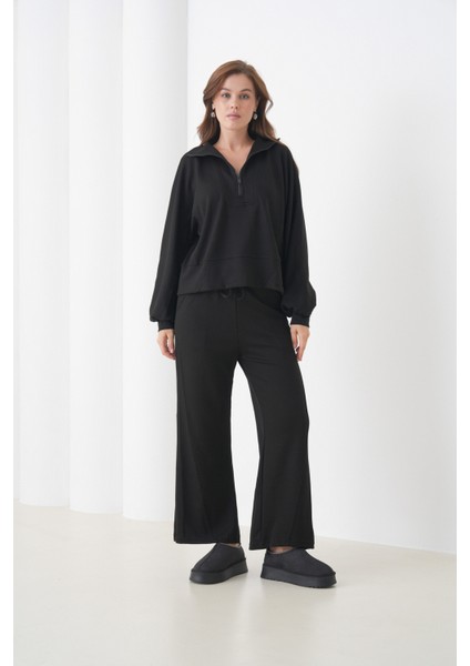 Kadın Oversize Fermuarlı Kapüşonlu Sweatshirt Geniş Paça Tesettüre Uygun Spor Şık Eşofman Takımı indirimleri