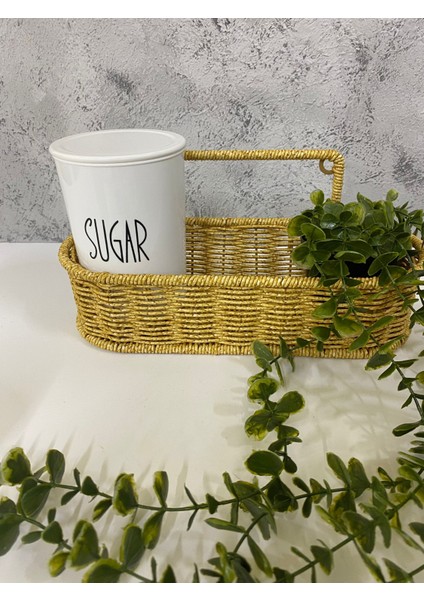 2li Rattan Sepetli Akrilik (Plastik) Çay/şeker Kavanozu Sarkan Çiçek Hediyeli 4lü Set Asılabilir Sepet indirimleri