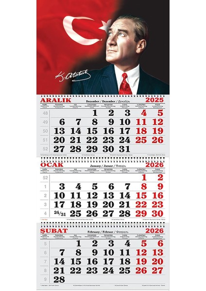 2026 Yılı Gemici Takvimi ---Atatürk ve Türk Bayrağı