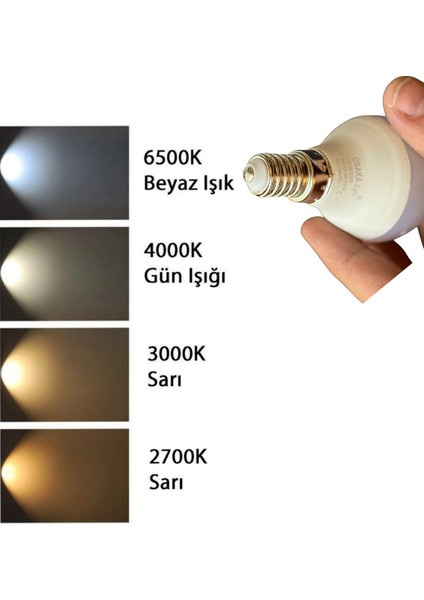 (5 adet) Osaka 7W (50W) Beyaz IŞIK E14 DUYLU (Ince Duy) LED Mini Ampul indirimleri