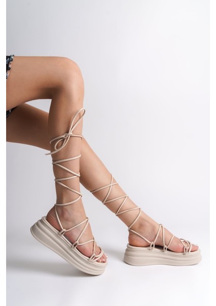 Samantha Bilekten Bağlamalı Ortopedik Taban Kadın Terlik Ckt - Krem