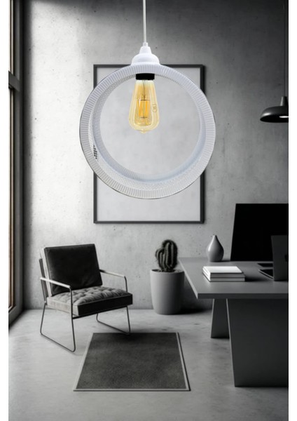 Beyaz Endüstriyel Metal Hasır Tel Dairesel Model Hol Mutfak Tekli Sarkıt Avize Aydınlatma fiyatları